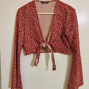 SHEIN Red Floral Long Sleeve Blouse